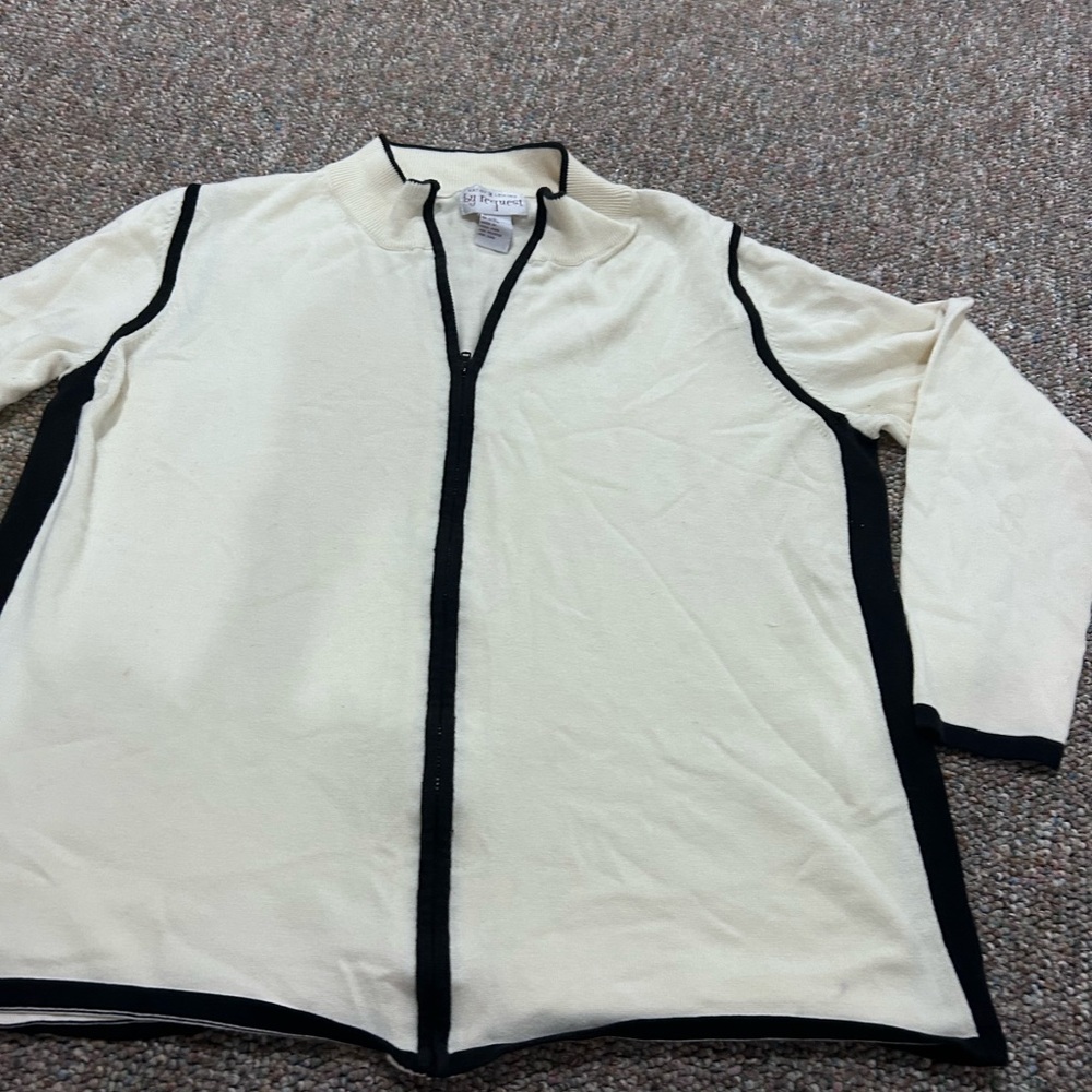 Sweater Set - Cream and Black Zip-Up Cardigan